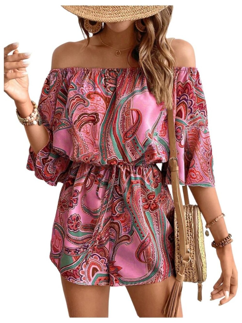 Women's Off The Shoulder Romper Boho Shorts Dressy Summer Outfits